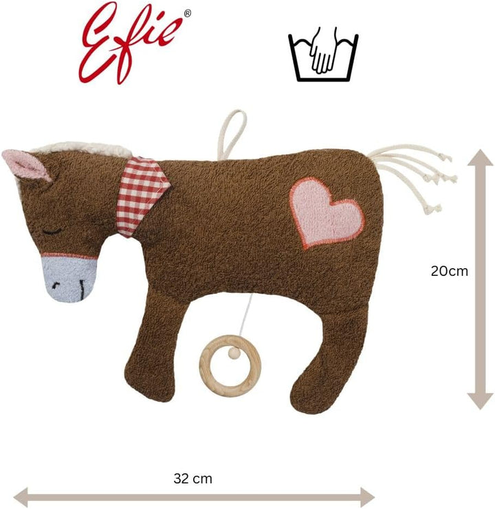 Efie Bio-Spieluhr Pferd mit Herz - 100% Baumwolle (KBA), Füllung aus Schurwolle (kbT), GOTS-Zertifiz