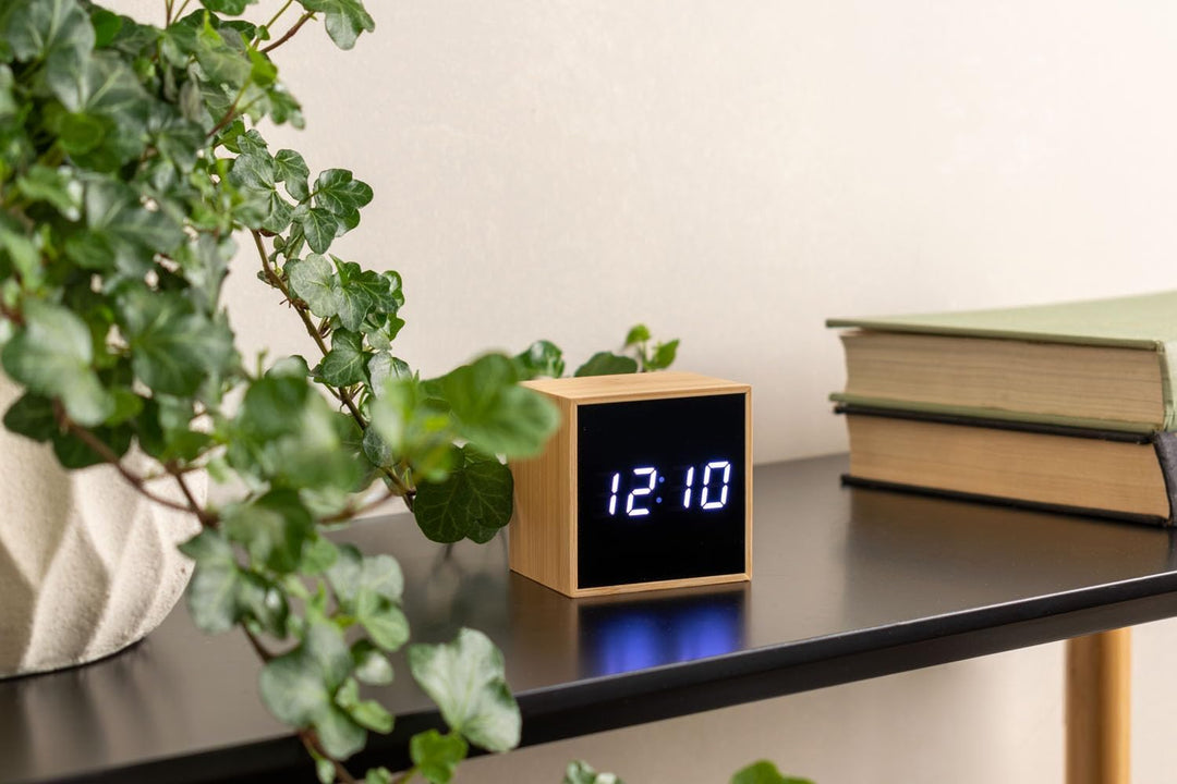 KARLSSON Alarm Clock Mini Cube Bamboo 6,3 x 6,3 x 6,3cm, Excl. 3X AAA Battery