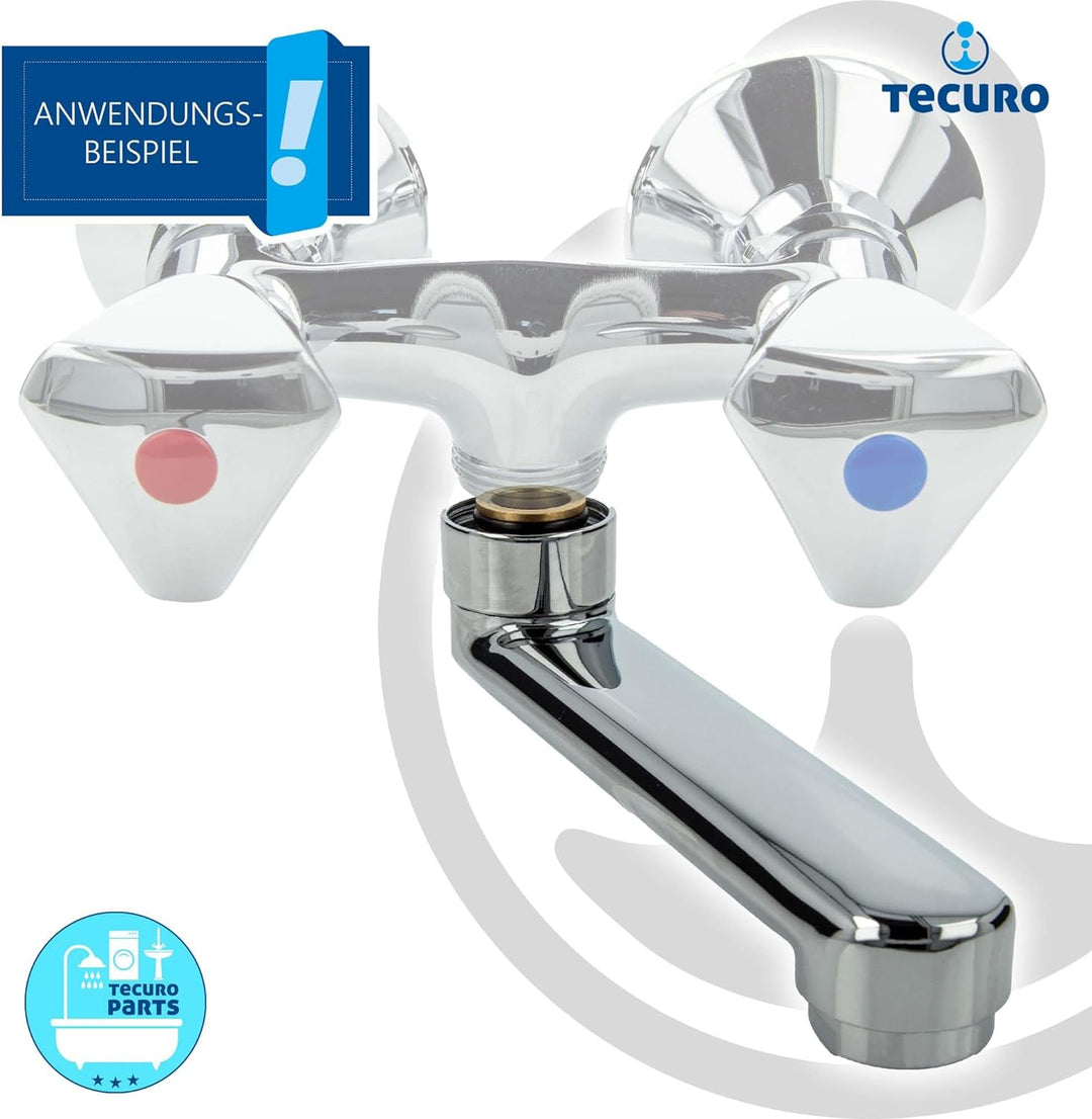 tecuro S-Auslauf für Wand-Armaturen 3/4 Zoll konisch dichtend, Länge 300 mm, Messing verchromt