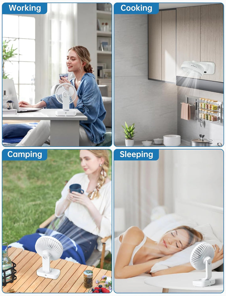 Mini Ventilator Oszillierend Ultra Leise, 4000mAh Akku Klein Tischventilator(4-13h), 4 Geschwindigke