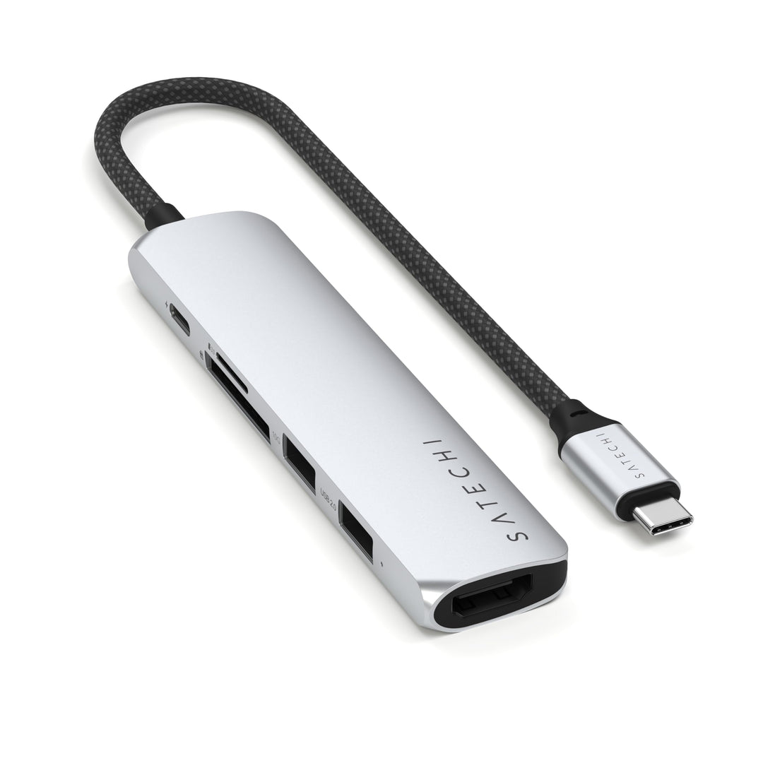 SATECHI 6-in-1 Slim Plus USB-C-Hub, Multiport-Adapter mit 100-W-PD-Ladefunktion, HDMI 4K@60Hz, 2 x U