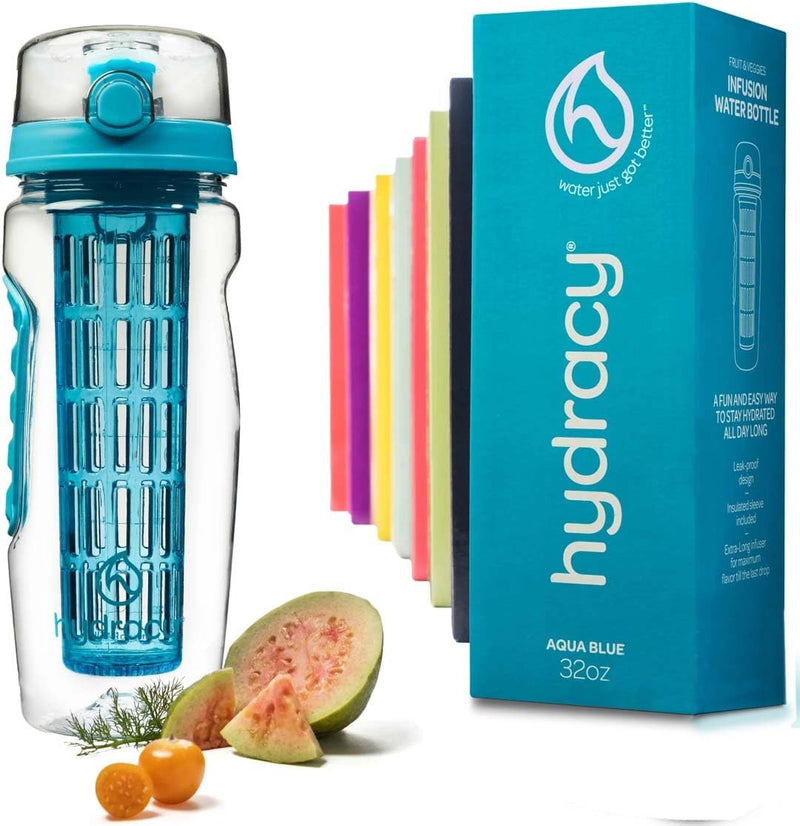 Hydracy Trinkflasche für Fruchtschorlen 1L - Sport Wasserflasche Bpa Frei mit Zeitmarke und Langem I