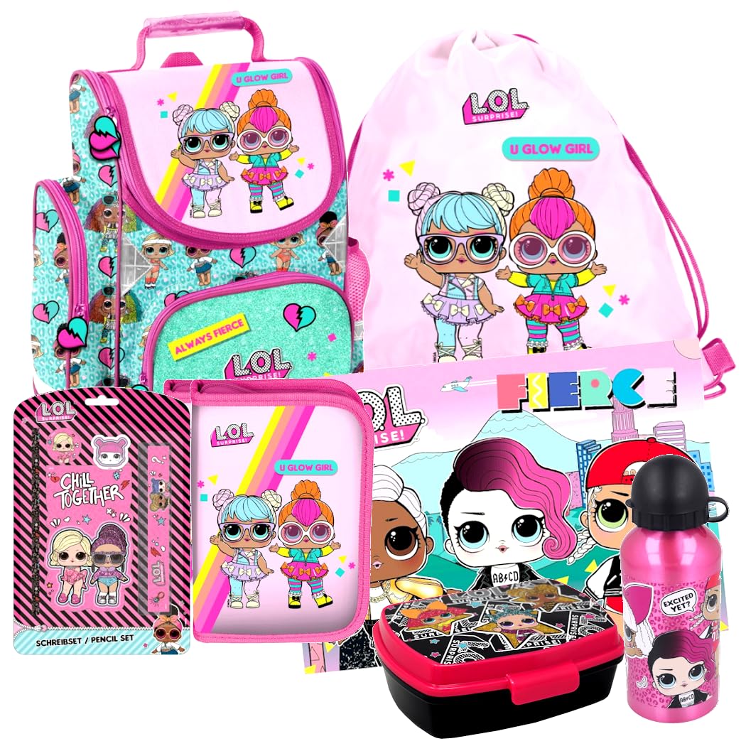 LOL Surprise L.O.L 7 Teile Set SCHULRANZEN Ranzen SCHULRUCKSACK Tasche RUCKSACK mit Sticker-von-Kids