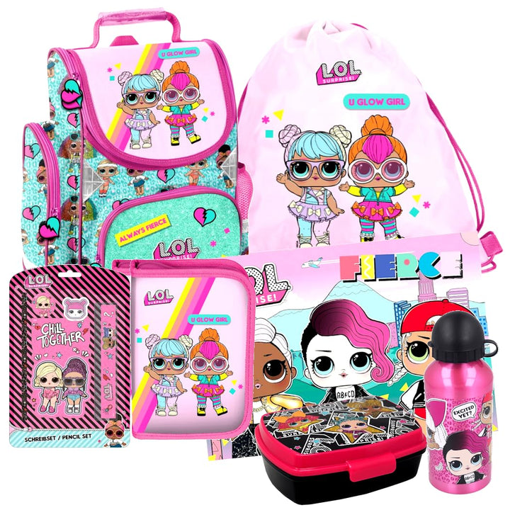 LOL Surprise L.O.L 7 Teile Set SCHULRANZEN Ranzen SCHULRUCKSACK Tasche RUCKSACK mit Sticker-von-Kids