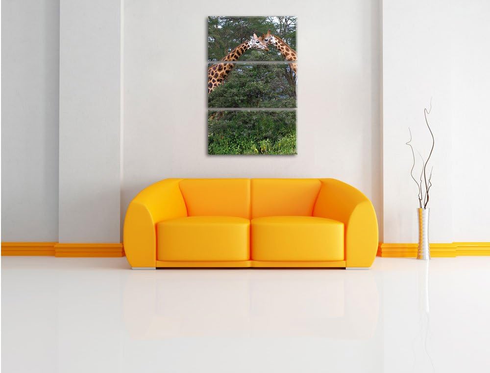 Pixxprint schönes Giraffenpaar in der Savanne 3-Teiler Leinwandbild 120x80 Bild auf Leinwand, riesig