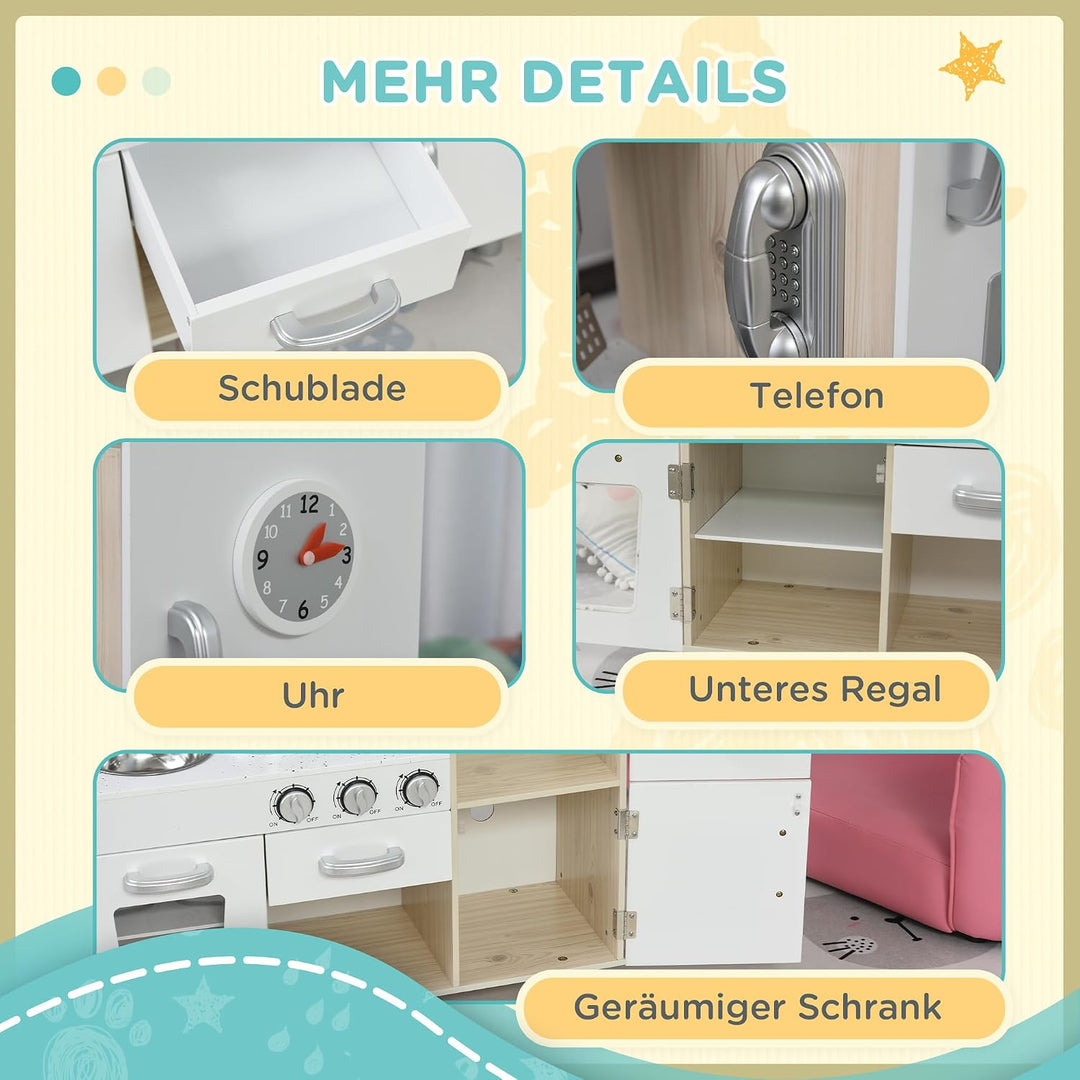 HOMCOM Kinderküche mit Ofen Spüle Kühlschrank für Kinder ab 3 Jahren Weiss | Spielküche, Puppenküche