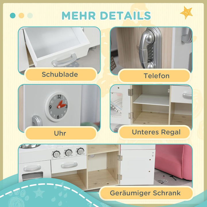 HOMCOM Kinderküche mit Ofen Spüle Kühlschrank für Kinder ab 3 Jahren Weiss | Spielküche, Puppenküche