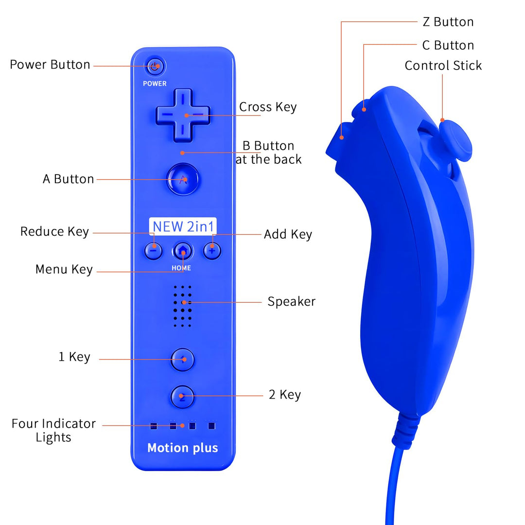 QUMOX Wii Nunchuck Remote Controller Fernbedienung mit Motion Plus Kompatibel mit Wii und Wii U Kons