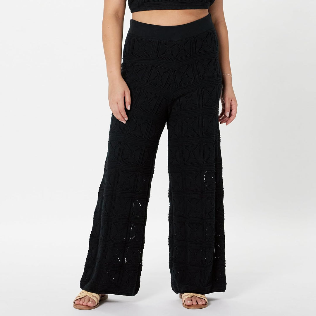 The Drop Damen Hose Diza Pull On Flare Leg Crochet Pant L Schwarz, L Schwarz