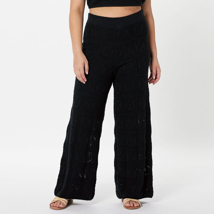 The Drop Damen Hose Diza Pull On Flare Leg Crochet Pant L Schwarz, L Schwarz