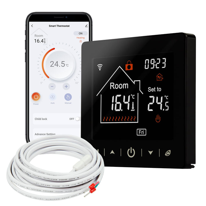 Mi-Heat M2 digital Thermostat WLAN & Bluetooth schwarz - Fussbodenheizung, Wasser und Elektro Fussbo