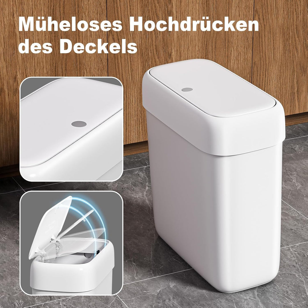 MOPUP Kleiner Badezimmer-Mülleimer mit Deckel, 8.5 l/2,2 Gallonen, schmaler Mülleimer, Papierkorb au