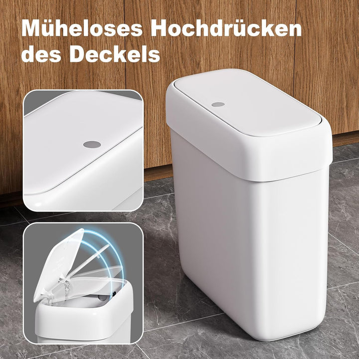 MOPUP Kleiner Badezimmer-Mülleimer mit Deckel, 8.5 l/2,2 Gallonen, schmaler Mülleimer, Papierkorb au