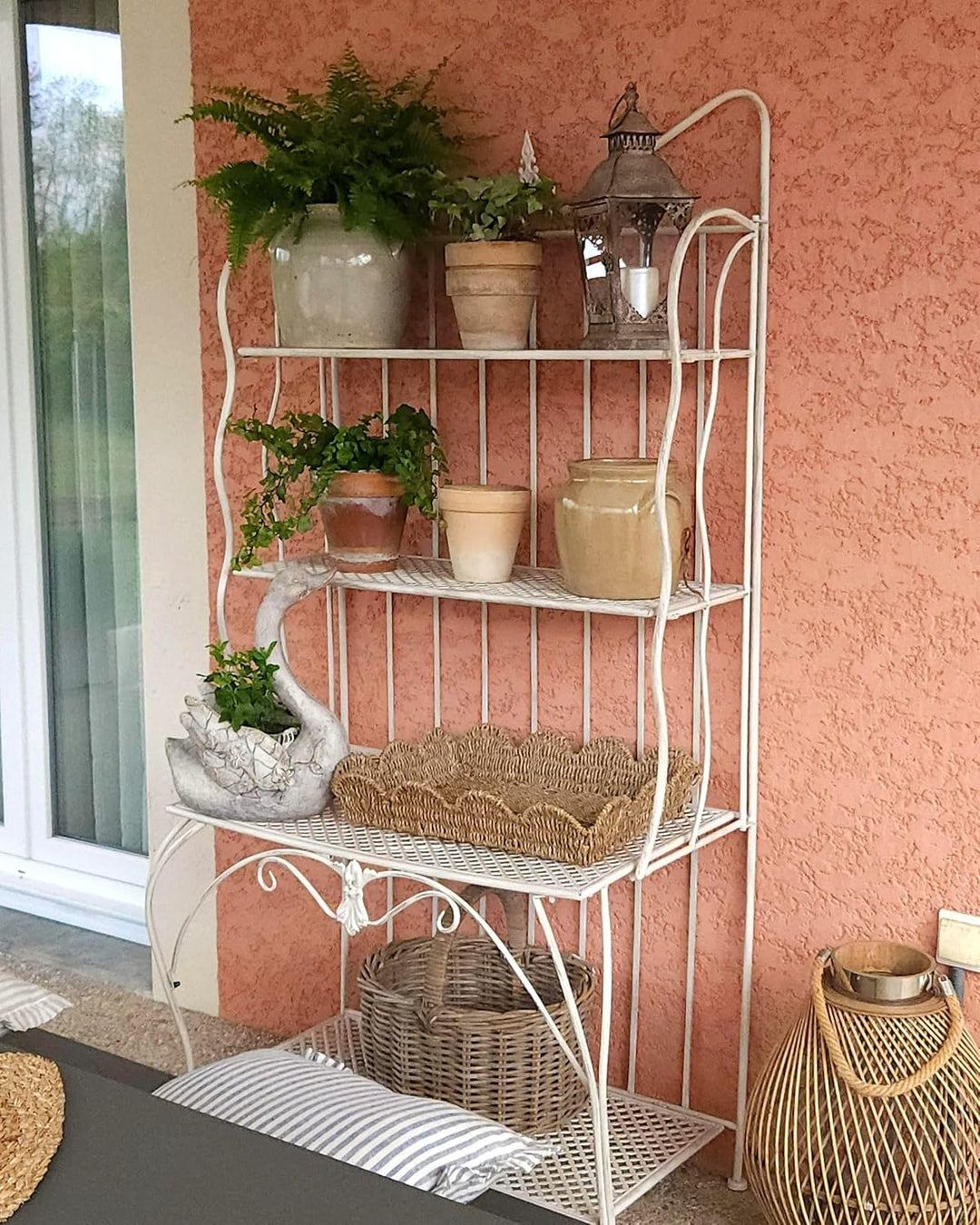 Gartenregal in Beige aus Eisen mit 4 Ablageflächen klappbar Pavona