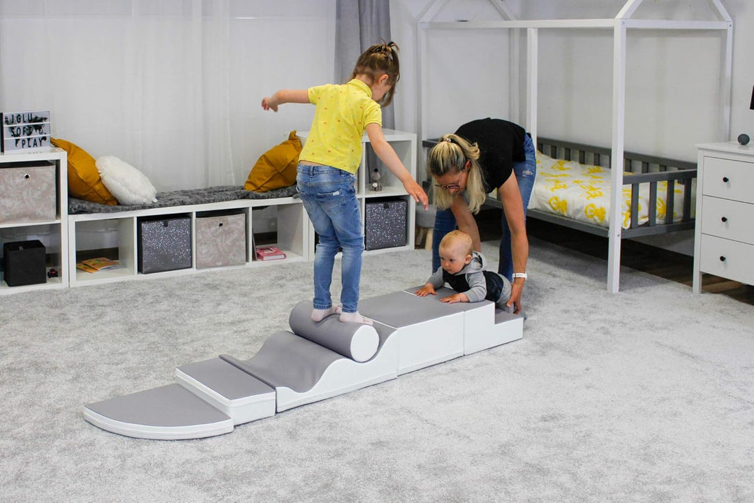 IGLU SOFT PLAY 6 Softbausteine Riesenbausteine Schaumstoffbausteine - Anti-Rutsch (Grau/Weiss), Grau