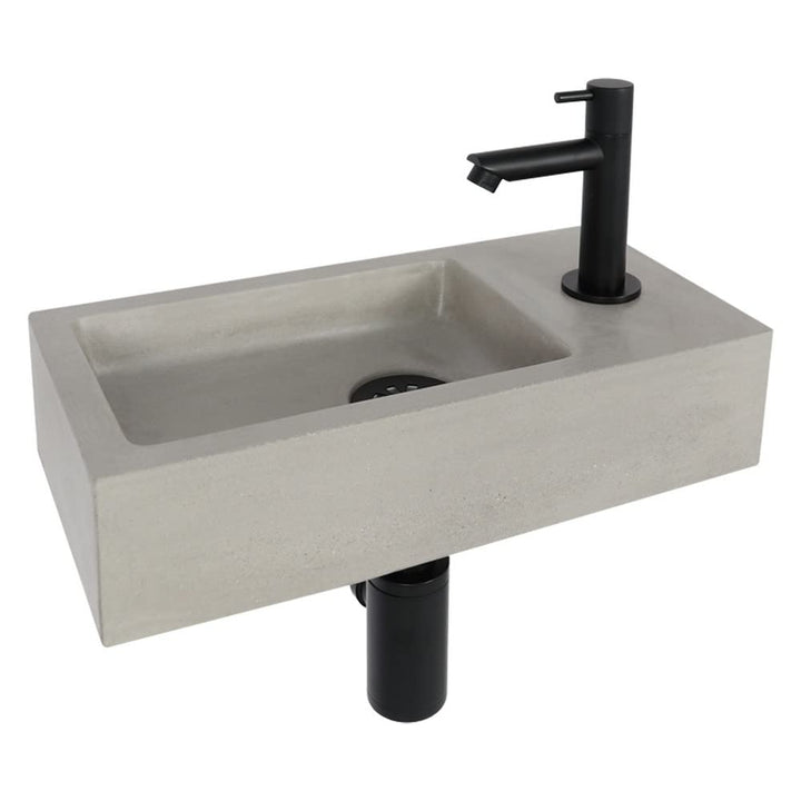 Differnz Jukon Waschbecken klein, Handwaschbecken Beton Grau, Armaturen Matt Schwarz, Gerade Wasserh