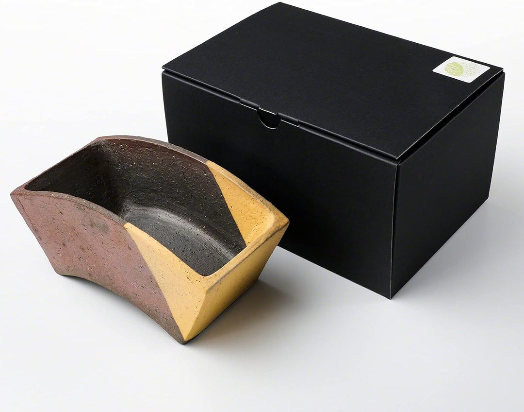 Wazakura Tokoname Serie Japanische handgefertigte Bonsai Schale in Fächerform mit Entwässerungslöche