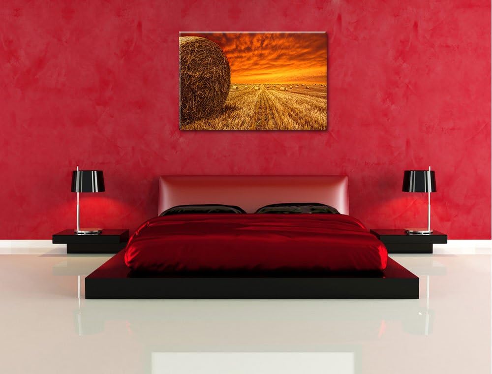 Feld im Sonnenuntergang Format: 100x70 auf Leinwand, XXL riesige Bilder fertig gerahmt mit Keilrahme