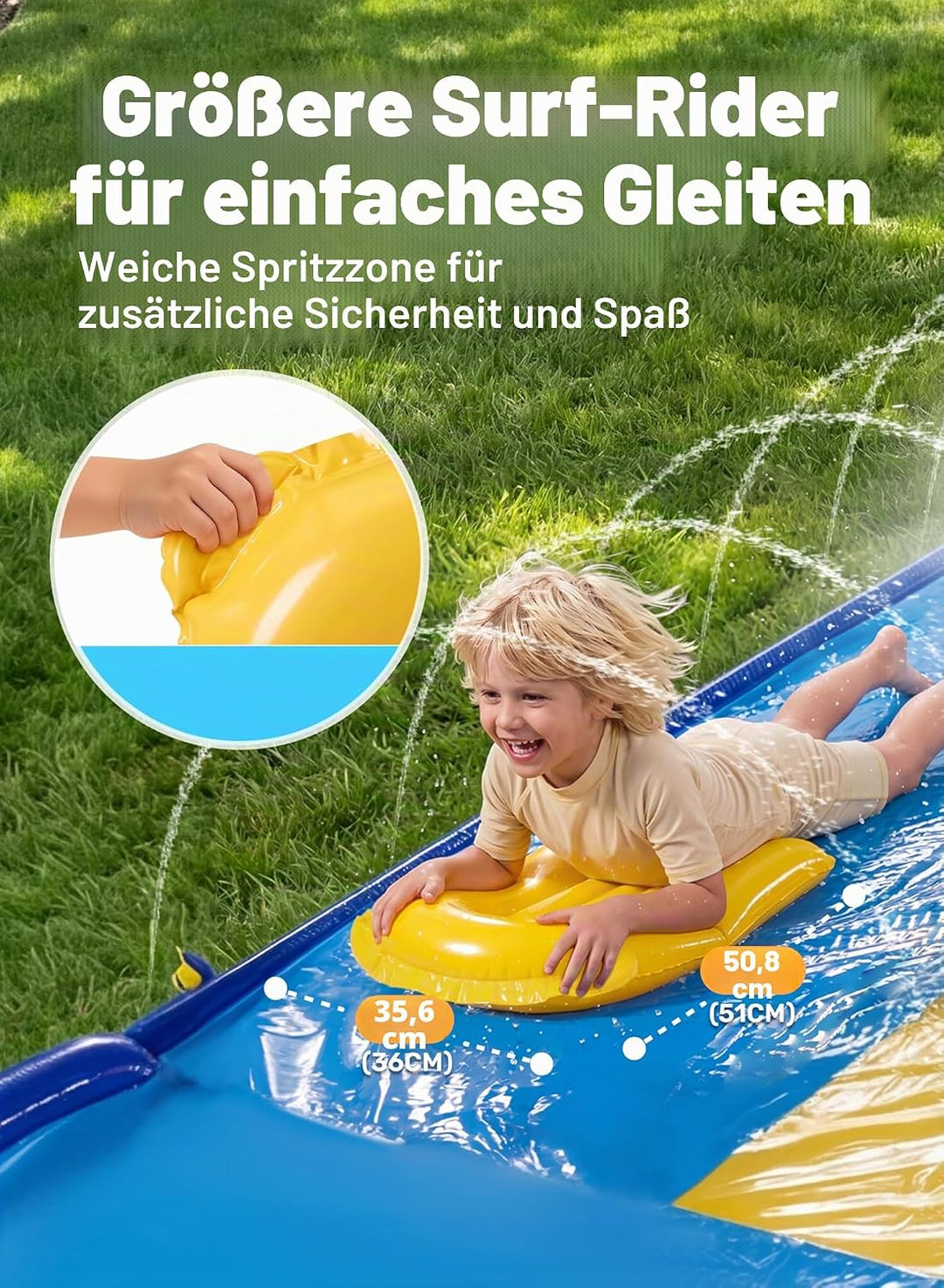 Sloosh 22,5ft/685,8cm Dreispurige Wasserrutsche mit 3 Bodyboards, Rasen-Wasserrutsche mit Outdoor-Sp