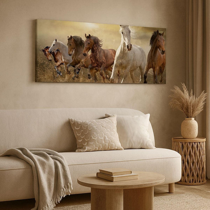 Panorama Bilder auf Leinwand Pferd Tier Natur Leinwandbild mit Rahmen 90x30cm Wandbilder Dekoration