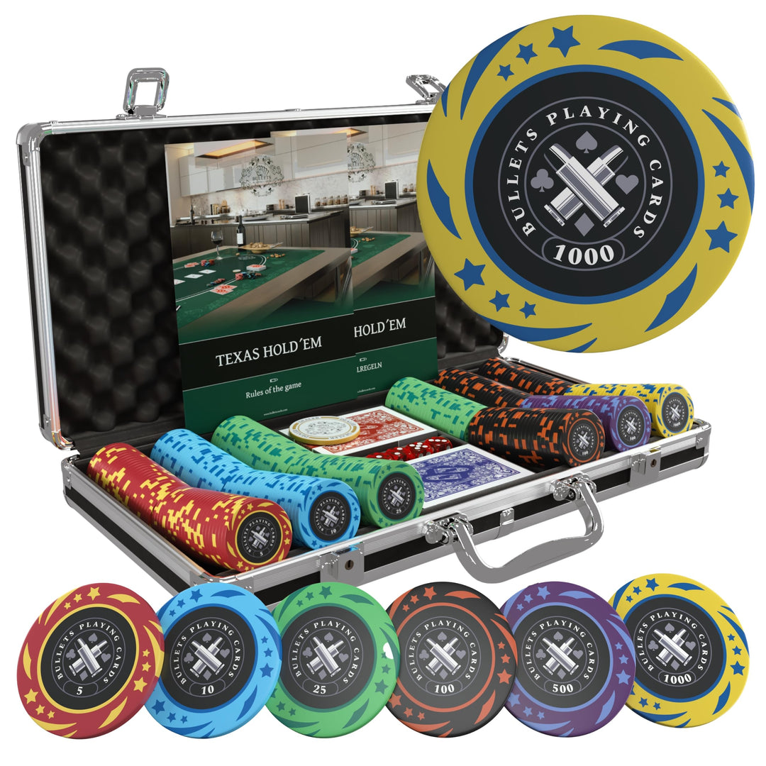 Bullets Playing Cards, Pokerset Janice, Pokerkoffer mit 300 Kunststoff Pokerchips mit Werten, inkl.