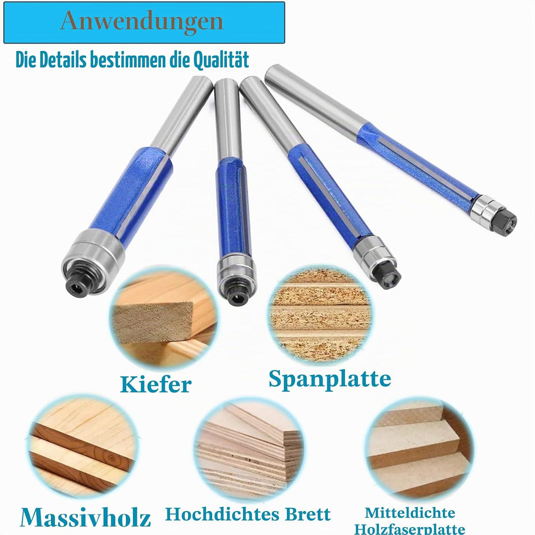 Yuentoen 4 Stück Bündigfräser Fräser Set,Blau Bündigfräser 1/4 Zoll Schaft, Doppelseitiger Fräser mi