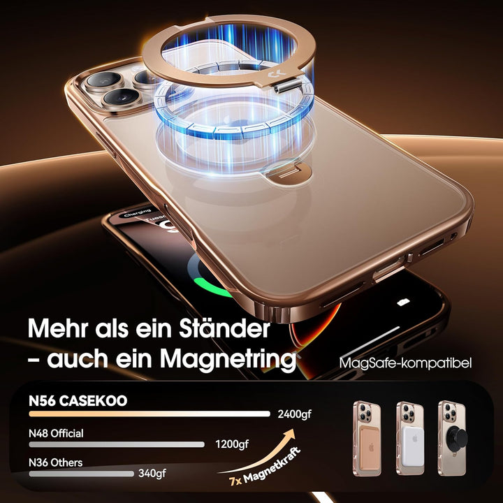CASEKOO Titan Wüstensand Original für iPhone 16 Pro Hülle mit MagSafe [360° Drehständer] [Kratzfest