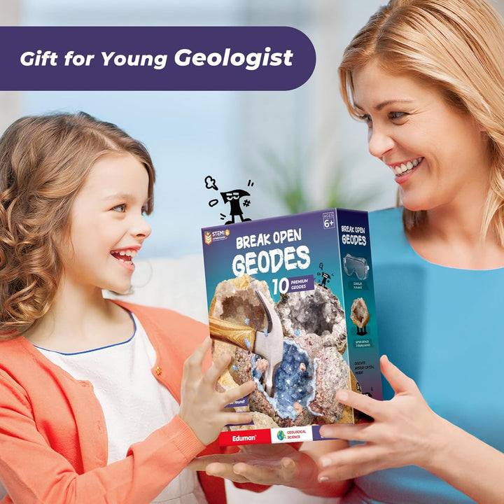 EDUMAN Geoden Zum Aufbrechen für Kinder, Natur Geoden Set in Gross und Klein, Inklusive Schutzbrille