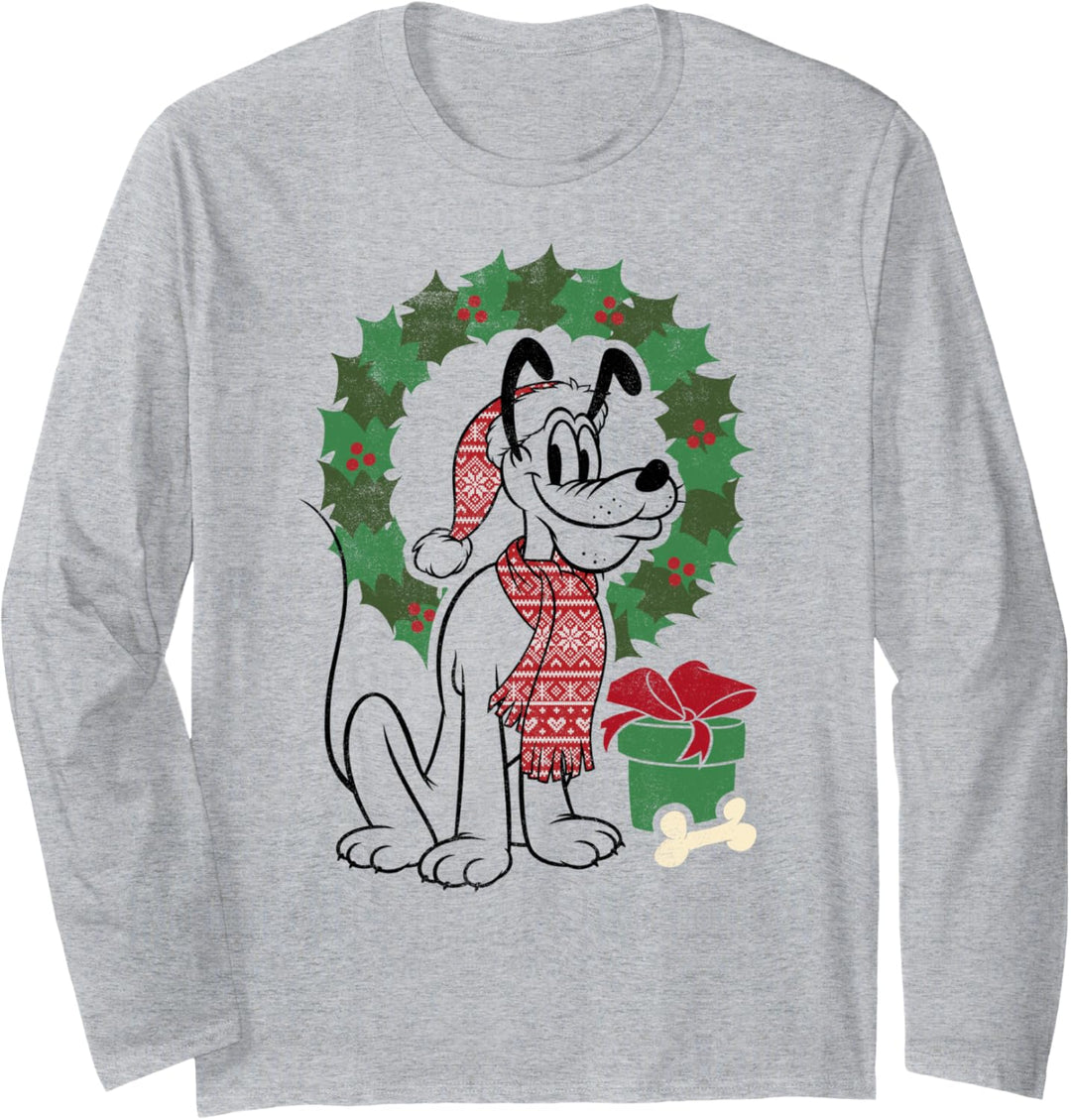 Disney Mickey And Friends Weihnachten Pluto Wreath Portrait Langarmshirt