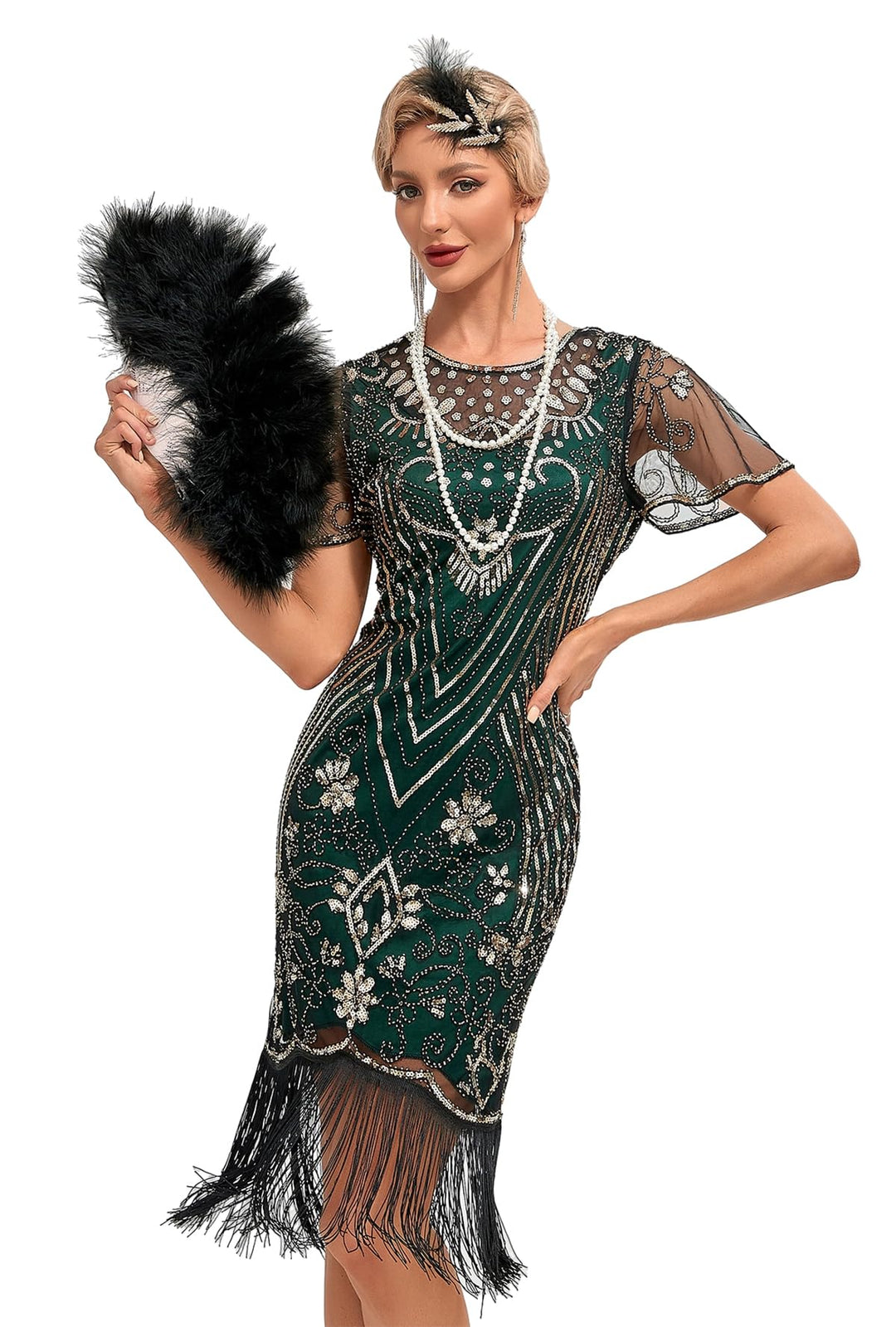 VILOREE 1920s Kleid Damen Flapper Charleston Kleid Gatsby Pailletten Cocktail AbschlussballKleid Par