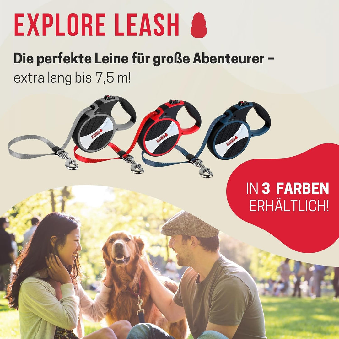 Alcott Kong Explore einziehbare Hundeleine, Grösse L, Rot, 61 cm lang, KNG EXP LG RD Rot/Ausflug, ei