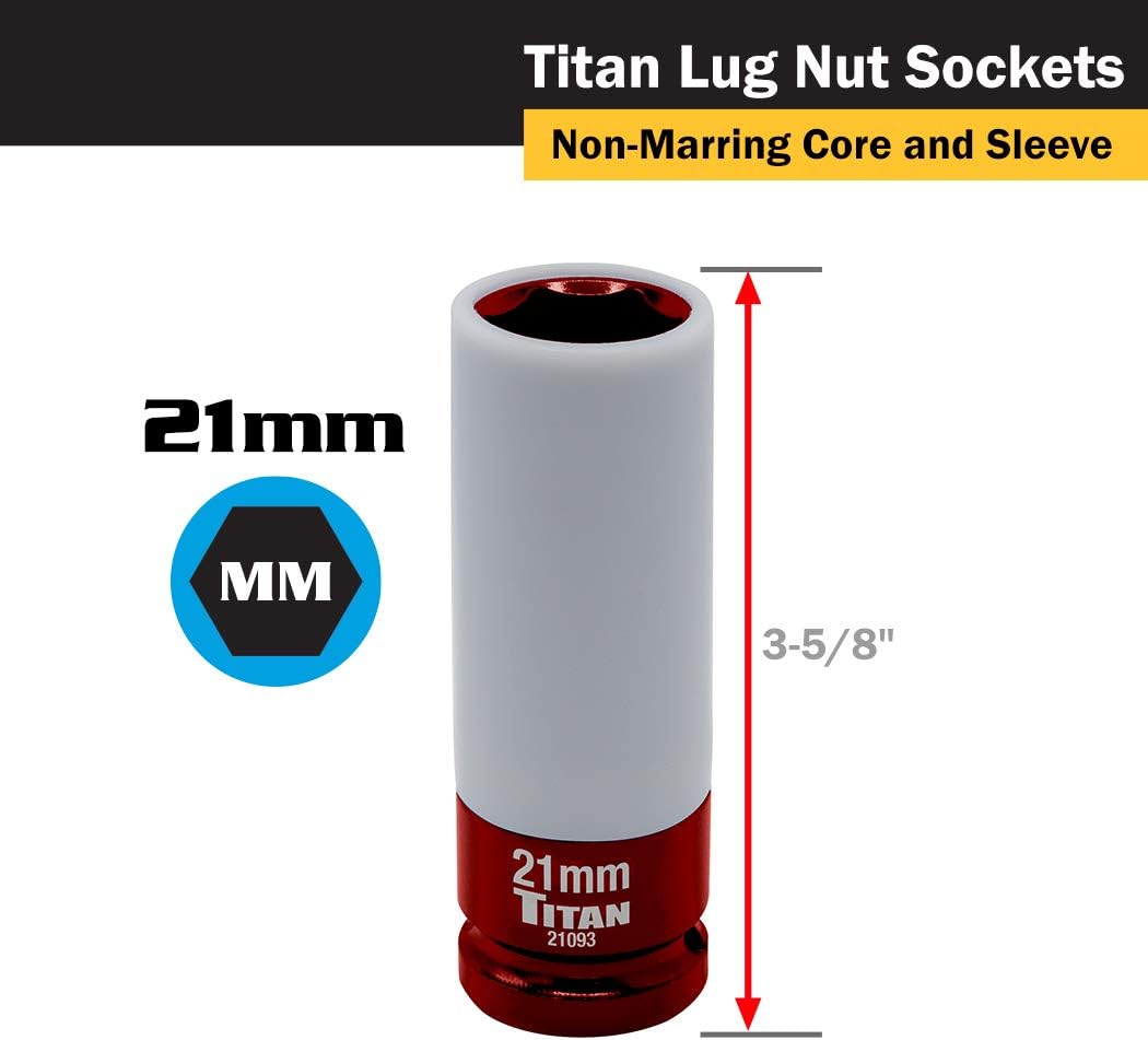 Titan 21183 Steckschlüssel-Set, 1,27 cm (1/2 Zoll), nicht beschädigend, inkl. 17 mm, 19 mm und 21 mm