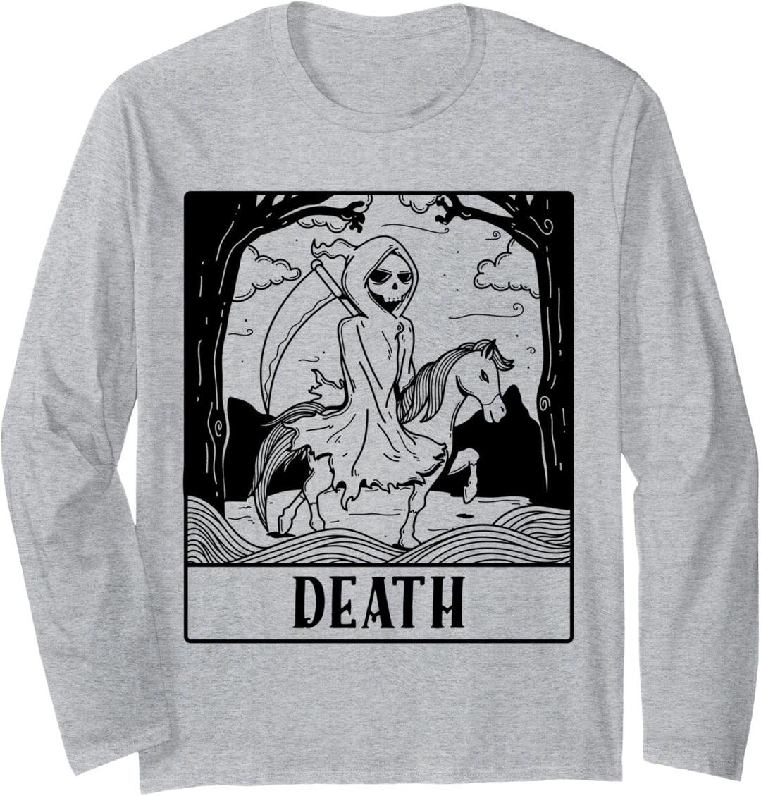 Grim Reaper Horse Skeleton Tarot Card Blackcraft Men Women Langarmshirt