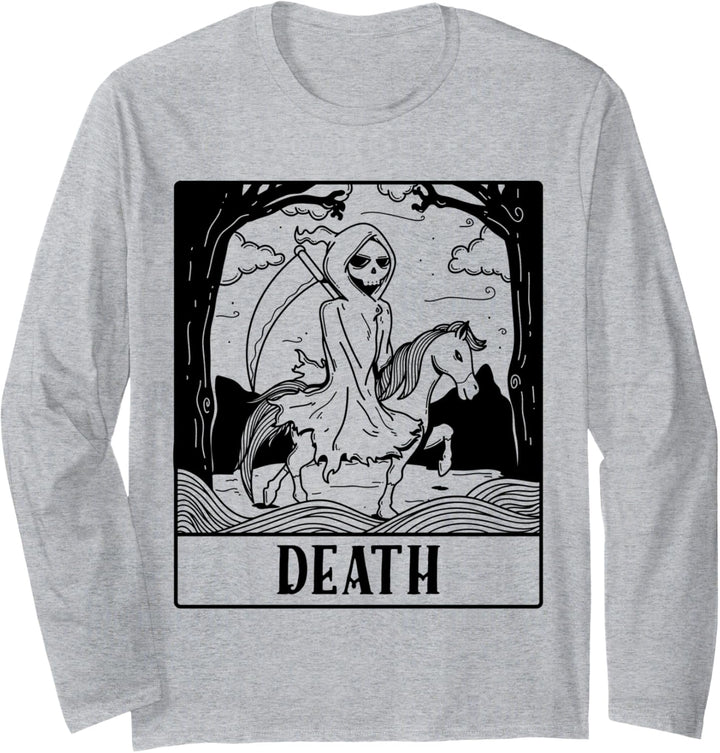 Grim Reaper Horse Skeleton Tarot Card Blackcraft Men Women Langarmshirt