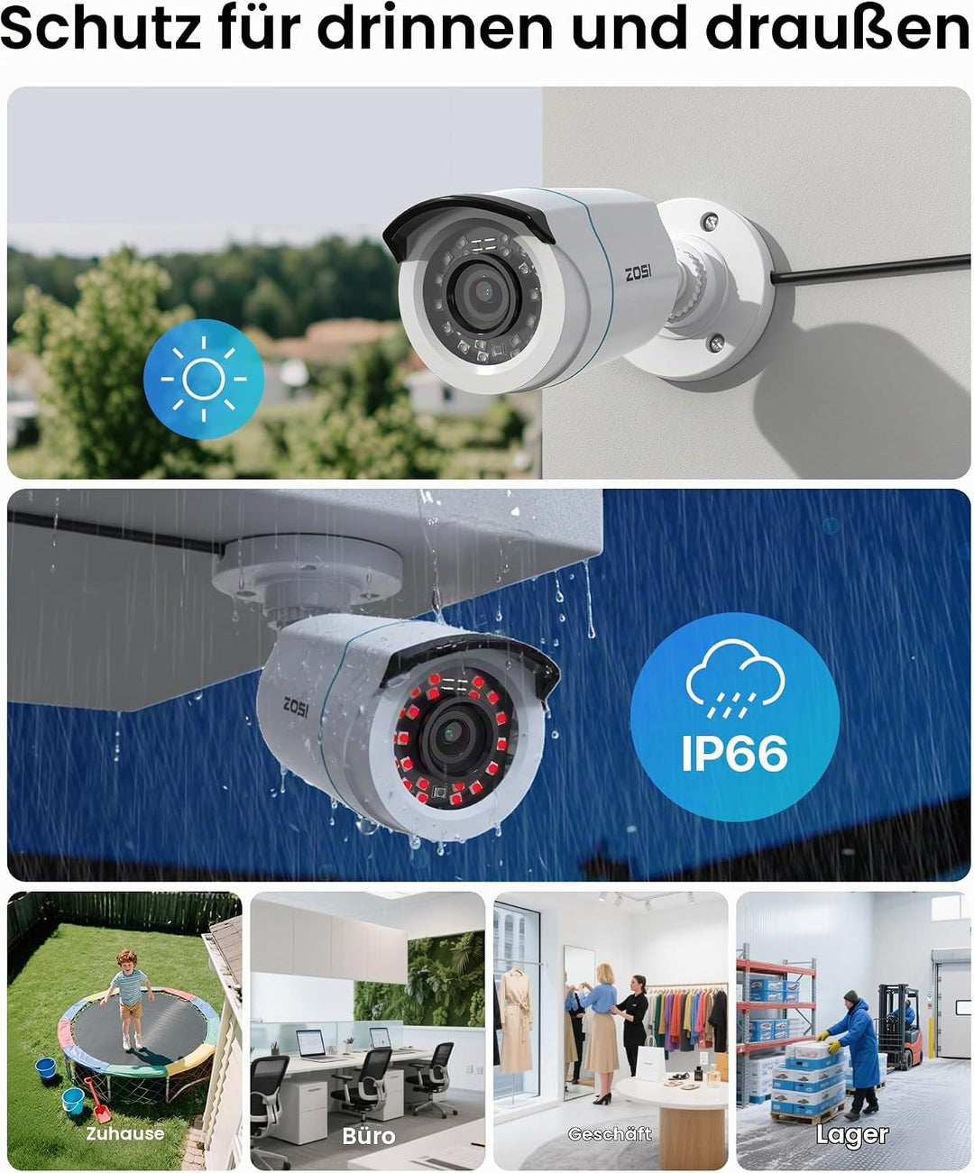 ZOSI 1080P Aussen Überwachungskamera Set 8CH 500GB DVR und 4 Aussen 1080P Verkabelt Video Sicherheit