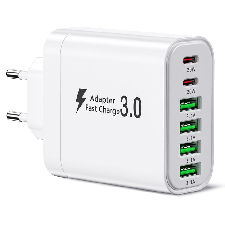 USB C Ladegerät, Multi Port Ladestecker, 52W 6-Port Ladeblock, Dual PD Schnellladegerät, USB C Wandl