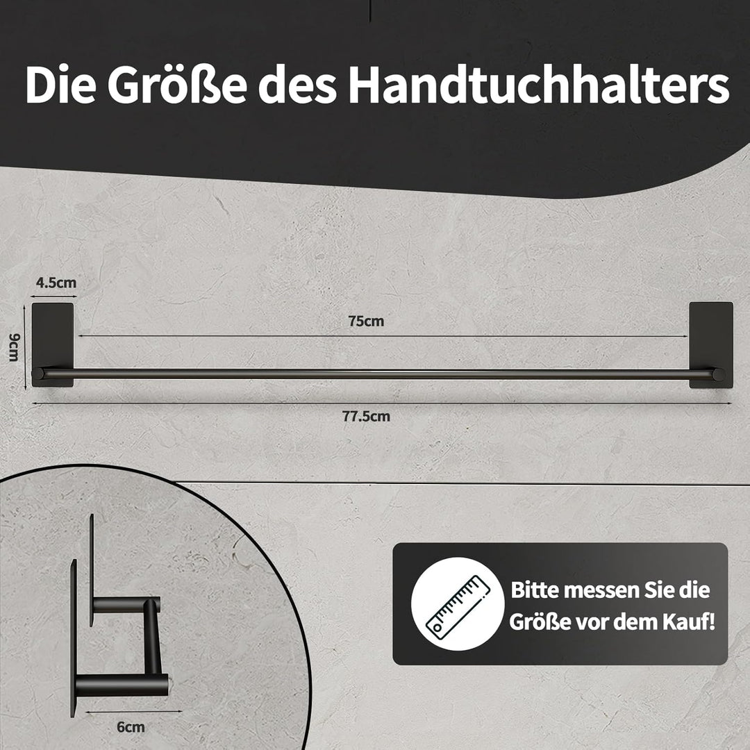 Vista Handtuchhalter ohne Bohren Schwarz Matt 75cm SUS304 Edelstahl | Handtuchhalter zum Kleben Selb