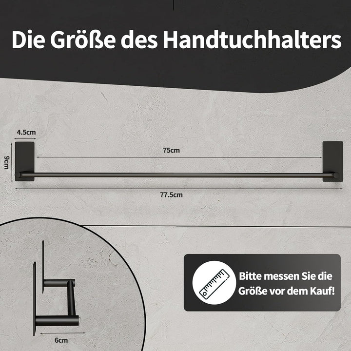Vista Handtuchhalter ohne Bohren Schwarz Matt 75cm SUS304 Edelstahl | Handtuchhalter zum Kleben Selb