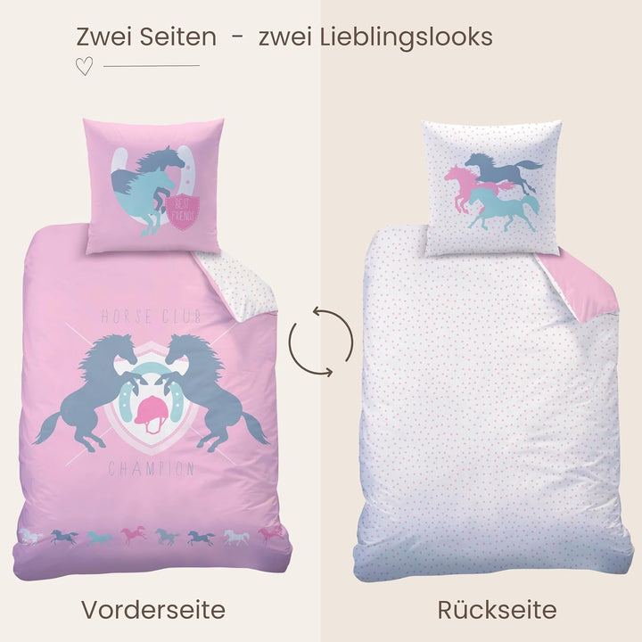 LUKRA Bettwäsche Mädchen Flanell 135x200 cm 135x200 cm 135x200 cm Kissenbezug 80x80 cm Pferd 100% Ba