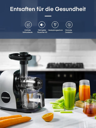 HOUSNAT Slow Juicer, Entsafter Gemüse und Obst, Profi Entsafter mit Ruhigem Motor │ Umkehrfunktion │