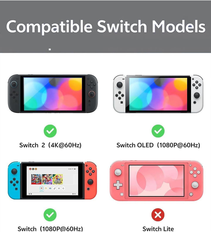 Switch Dock for Nintendo Switch OLED, 2 in 1 Switch TV Adapter with 4K HDMI Cable, Type C 100W Charg