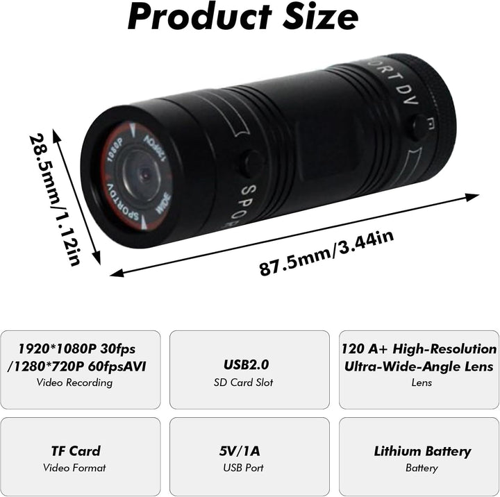 1080P HD Action Cam, 120° Weitwinkel Helmkamera, IP66 Dashcam Fahrrad mit 64GB Speicherkarte & 1000m