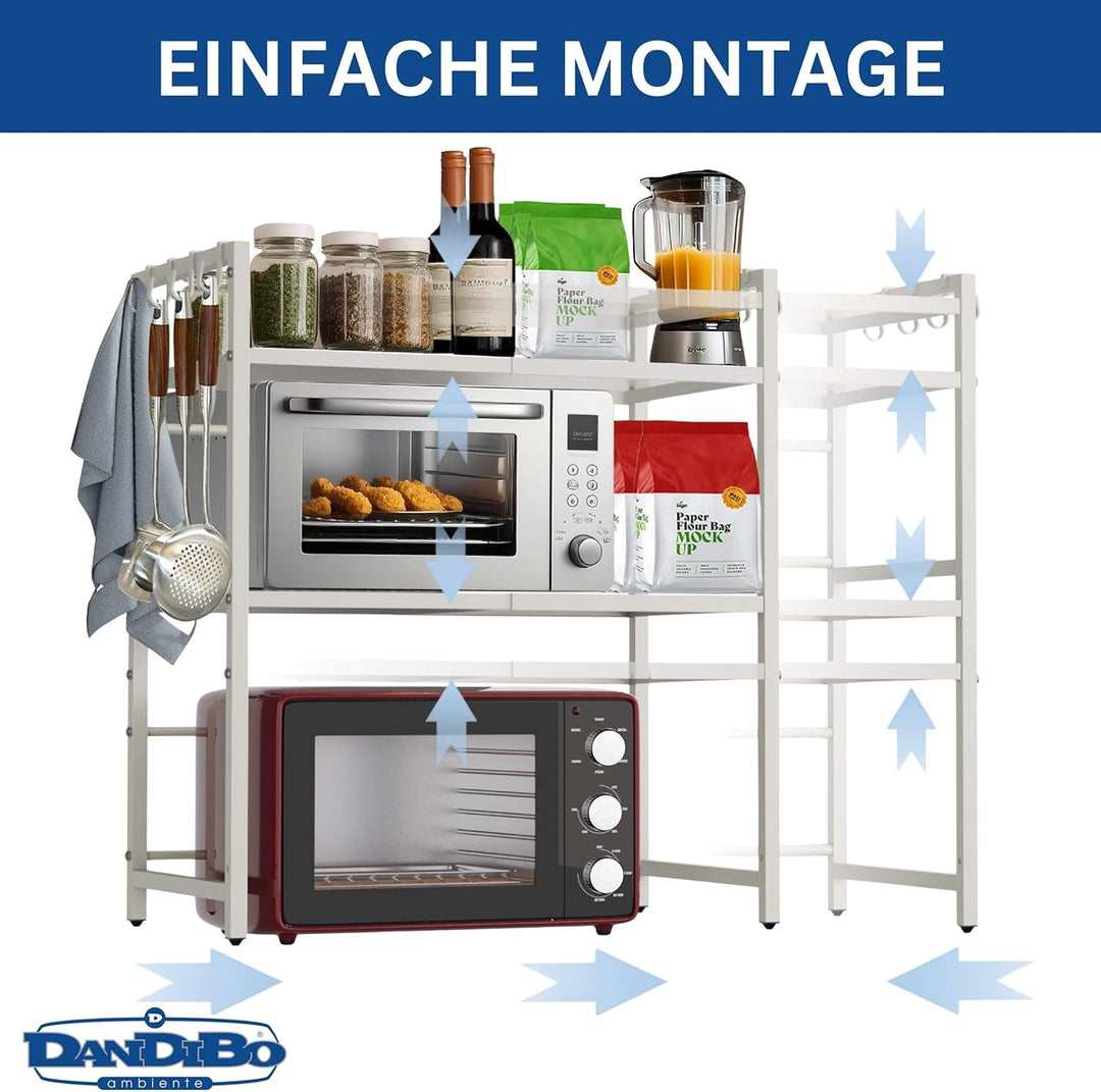 DanDiBo Verstellbares Küchenregal Weiss für Arbeitsplatte Stehend 3 Stufig 40-64 cm Regal Küche 9668