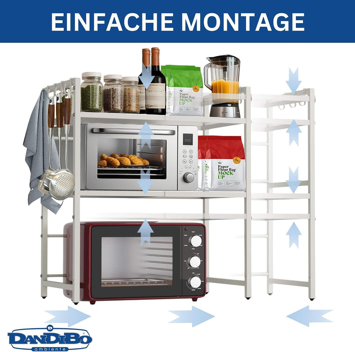 DanDiBo Verstellbares Küchenregal Weiss für Arbeitsplatte Stehend 3 Stufig 40-64 cm Regal Küche 9668