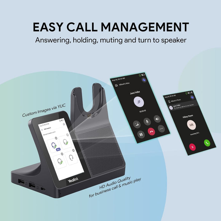 Yealink WH64 Workstation Mono Kabelloses DECT & Bluetooth Headset, Noise Cancelling Mikrofon, Touchs