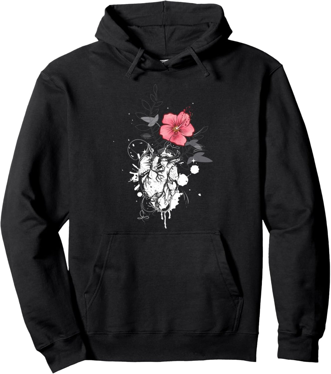 Anatomisches Herz mit Blume Pullover Hoodie