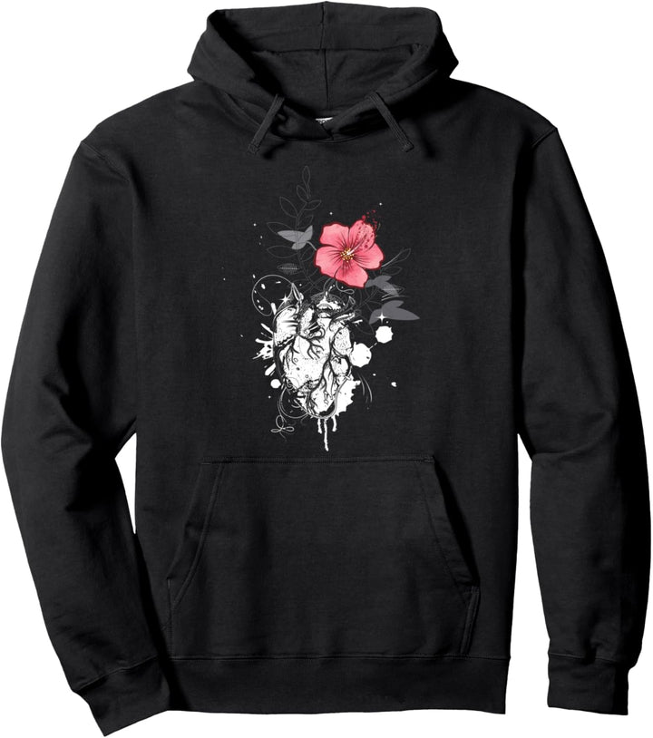 Anatomisches Herz mit Blume Pullover Hoodie