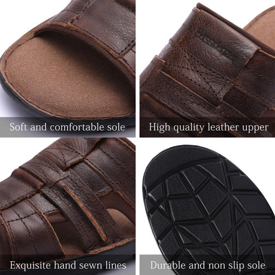 Harssidanzar Slide Sandalen für Männer Leder Bogen Unterstützung Leichte Sommer Herren Sandalen Outd