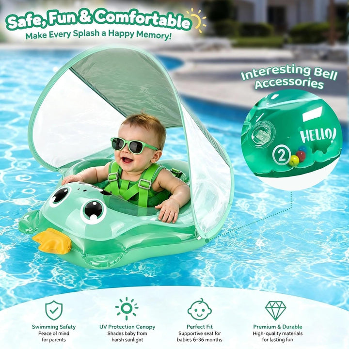 Baby Schwimmring mit Sonnendach, Schwimmring Baby ab 3 Monate, Aufblasbarer Baby Swim Float mit Sich