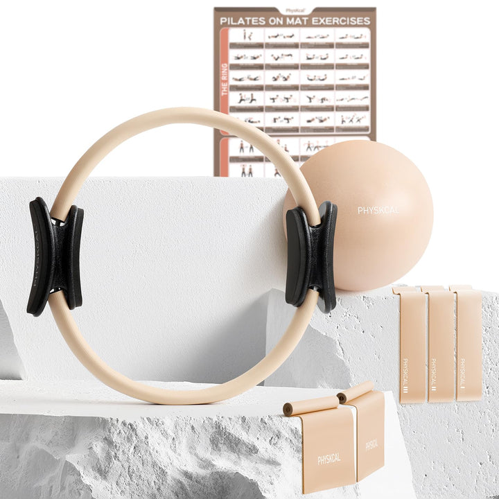 Pilates Set | 15in/ 38cm Pilates Ringe mit 1x Klein Pilates Ball, 3X Widerstandsbänder und 2X Stretc